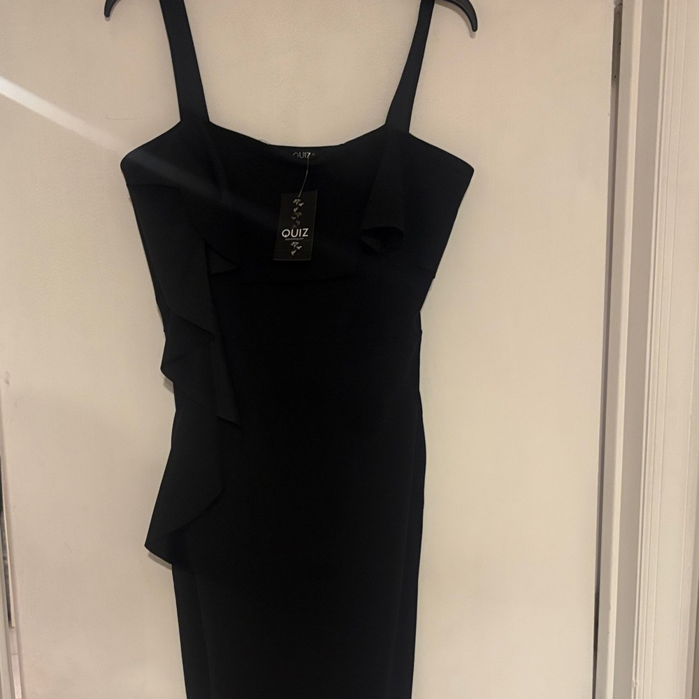 Black Ruffle Strap Midi Dress